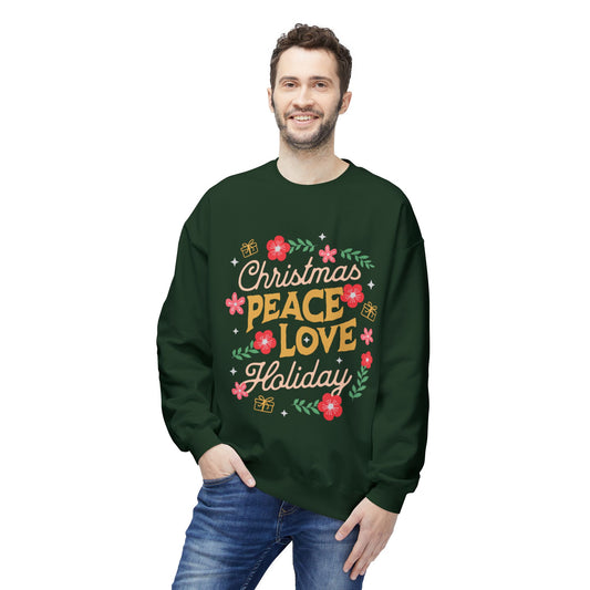 Christmas Peace Love Holiday Sweatshirt, Cozy Gift, Unisex Sweatshirt, Holiday Apparel, Festive Sweater, Winter Fashion